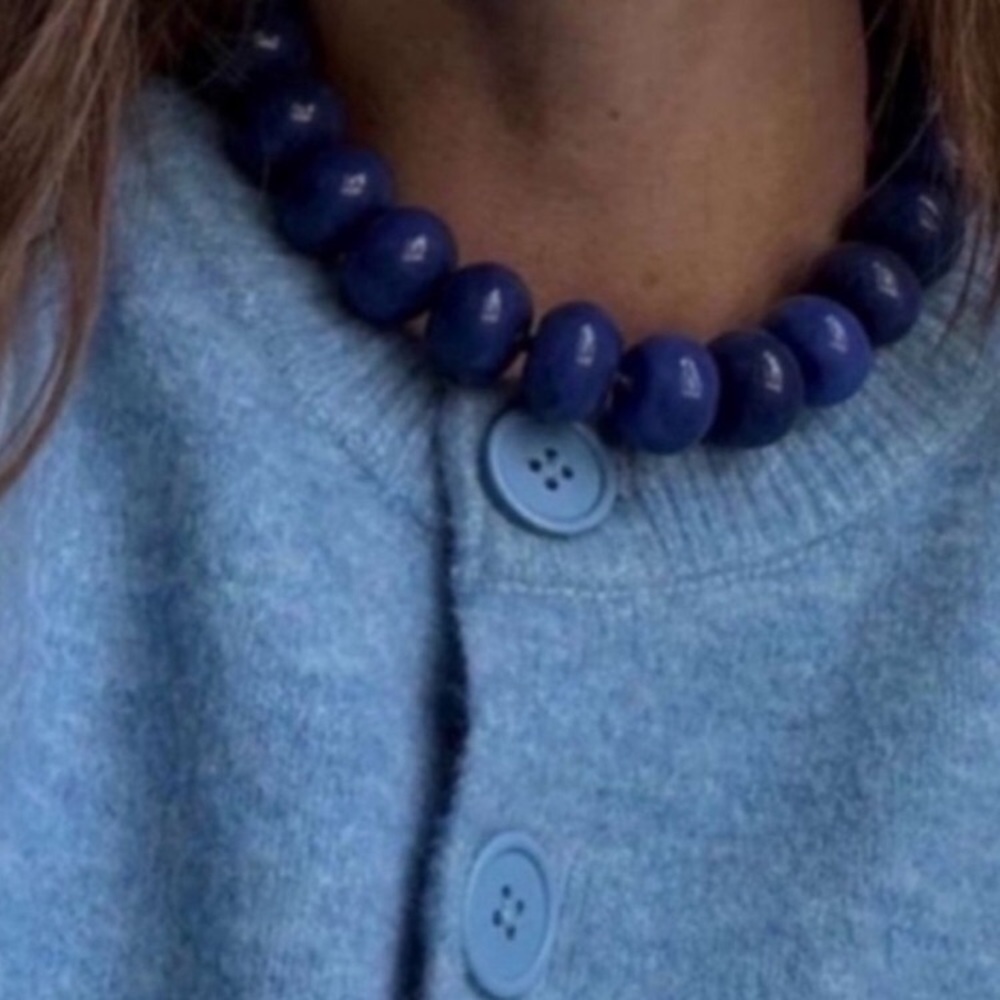 New! Chunky Blue Beaded Statement Necklace